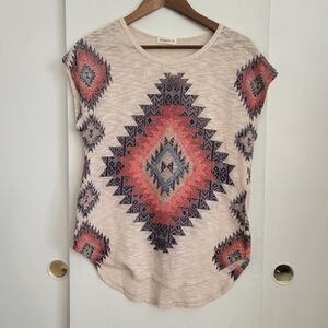Ginger G Tribal Print Top - Cream and Coral
